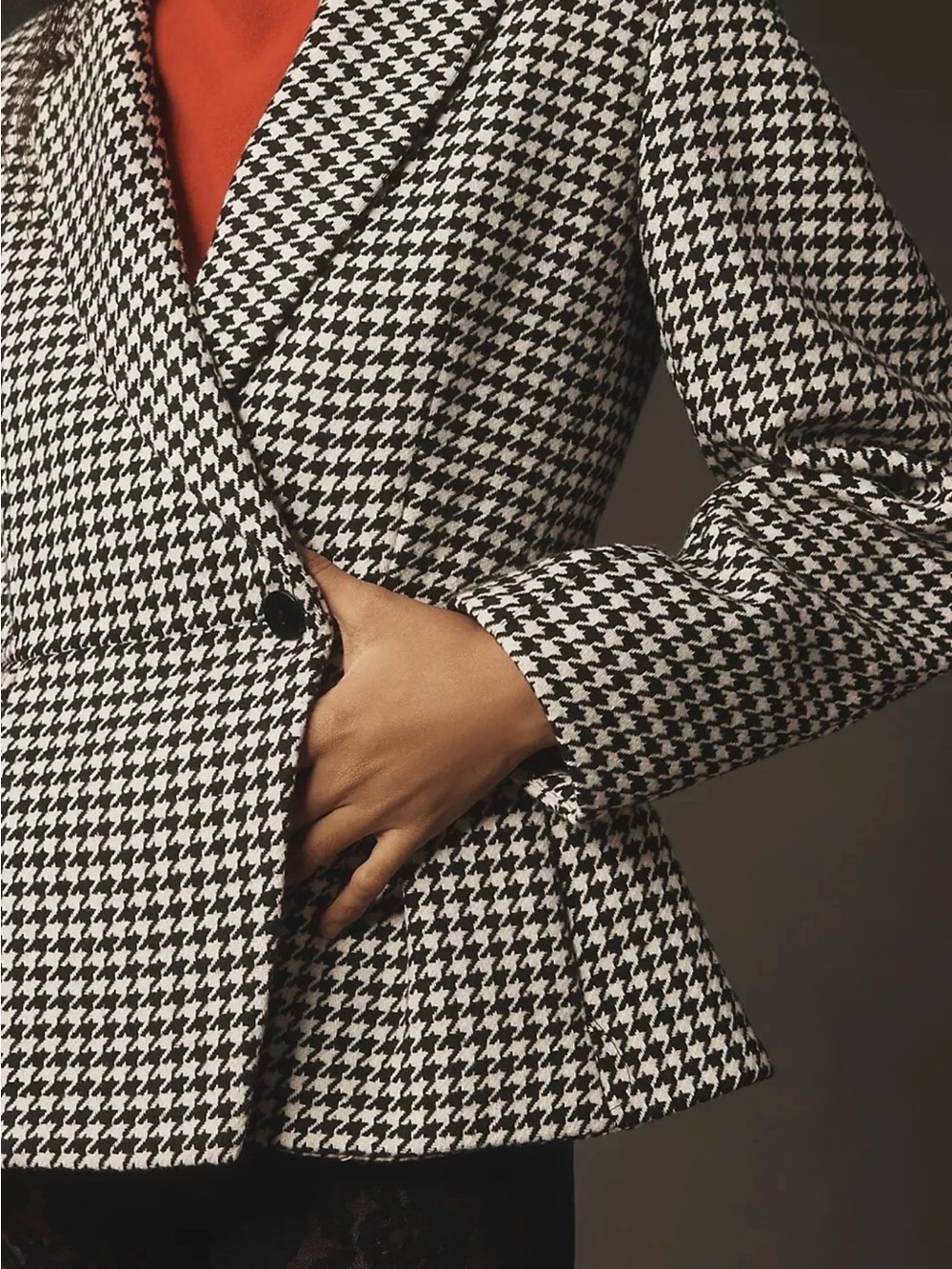 Anthropologie Maeve Black & White Sculpted Hourglass Houndstooth Button Blazer M